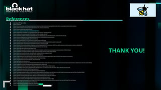 #BHMEA24 www.blackhatmea.com
|
|
References
■ Learning eBPF by Liz Rice
■ https://ebpf.io/
■ https://cloud.google.com/blog/products/containers-kubernetes/bringing-ebpf-and-cilium-to-google-kubernetes-engine
■ https://www.redhat.com/en/topics/linux/linux-for-cloud-computing
■ https://www.tcpdump.org/bpfexam/
■ https://docs.ebpf.io/ebpf-library/libbpf/ebpf/SEC/
■ https://ebpfchirp.substack.com/p/tracepoints-kprobes-or-fprobes-which
■ https://www.usenix.org/system/files/lisa21_slides_gregg_bpf.pdf
■ https://riptides.io/blog-post/from-breakpoints-to-tracepoints-an-introduction-to-linux-kernel-tracing
■ https://terenceli.github.io/%E6%8A%80%E6%9C%AF/2020/08/05/tracing-basic
■ https://hackmd.io/@SuNsHiNe-75/H1vHsTE1Jg
■ https://jvns.ca/blog/2017/07/05/linux-tracing-systems/#ftrace
■ https://bootlin.com/pub/conferences/2024/cdl/lothore-ebpf-howto/lothore-ebpf-howto.pdf
■ https://events.static.linuxfound.org/slides/lfcs2010_hiramatsu.pdf
■ https://events19.linuxfoundation.org/wp-content/uploads/2017/12/oss-eu-2018-fun-with-dynamic-trace-events_steven-rostedt.pdf
■ https://docs.kernel.org/trace/index.html#introduction-to-tracing
■ https://docs.kernel.org/trace/kprobes.html
■ https://blog.devops.dev/understanding-the-technologies-behind-ftrace-tracepoint-and-kprobe-57fefa1b9aa2
■ https://www.wiz.io/blog/unveiling-ebpf-revolutionizing-security-and-observability
■ https://learn.microsoft.com/en-us/defender-endpoint/linux-support-ebpf
■ https://falco.org/blog/tracing-syscalls-using-ebpf-part-1/
■ https://aws.amazon.com/about-aws/whats-new/2023/07/amazon-guardduty-eks-monitoring-systems-processor/
■ https://cilium.io/blog/2020/11/10/ebpf-future-of-networking/
■ https://eunomia.dev/en/tutorials/41-xdp-tcpdump/
■ https://github.com/xdp-project
■ https://bughunters.google.com/blog/6303226026131456/a-deep-dive-into-cve-2023-2163-how-we-found-and-fixed-an-ebpf-linux-kernel-vulnerability
■ https://www.form3.tech/blog/engineering/bypassing-ebpf-tools
■ https://www.crowdstrike.com/en-us/blog/analyzing-the-security-of-ebpf-maps/
■ https://i.blackhat.com/USA21/Wednesday-Handouts/us-21-With-Friends-Like-EBPF-Who-Needs-Enemies.pdf
■ https://blog.tofile.dev/2021/08/01/bad-bpf.html
■ https://redcanary.com/blog/threat-detection/ebpf-malware/
■ https://douglasmakey.medium.com/beyond-observability-modifying-syscall-behavior-with-ebpf-my-precious-secret-files-62aa0e3c9860
■ https://blog.doyensec.com/2022/10/11/ebpf-bypass-security-monitoring.html
■ https://dzone.com/articles/seccomp-ebpf-and-the-importance-of-kernel-system-c
■ https://learn.microsoft.com/en-us/azure/aks/secure-container-access
■ https://cloud.google.com/kubernetes-engine/docs/concepts/seccomp-in-gke
■ https://opensource.microsoft.com/blog/2022/02/22/getting-linux-based-ebpf-programs-to-run-with-ebpf-for-windows/
■ https://microsoft.github.io/ebpf-for-windows/
■ https://github.com/microsoft/ebpf-for-windows
■ https://scorpiosoftware.net/2025/02/22/introduction-to-ebpf-for-windows/
THANK YOU!
 