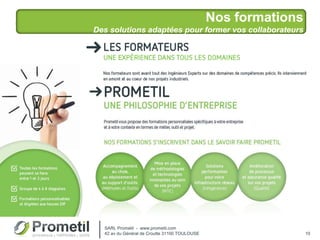 Nos formations
Des solutions adaptées pour former vos collaborateurs
10
SARL Prometil - www.prometil.com
42 av du Général de Croutte 31100 TOULOUSE
 