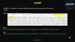 HackIT 4.0, Kyiv
JSONP
JSONP is a method for sending JSON data without worrying about cross-domain
issues.
Wait, What abou...