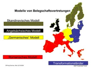 Romanisches Modell „ Germanisches“ Modell Angelsächsisches Modell Transformationsländer Modelle von Belegschaftsvertretungen Skandinavisches Modell 