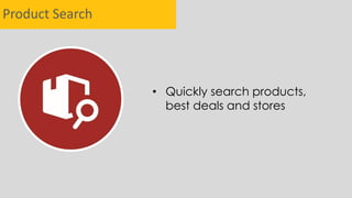 Product Search
• Quickly search products,
best deals and stores
 