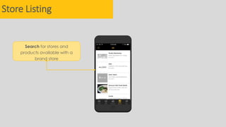 Store Listing
Search for stores and
products available with a
brand store
 
