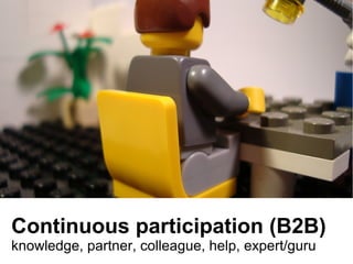 Continuous participation (B2B)
knowledge, partner, colleague, help, expert/guru
 