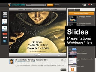 Slides
Presentations
Webinars/Lists
 