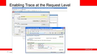 Enabling Trace at the Request Level

27

Copyright © 2011, Oracle and/or its affiliates. All rights reserved.

 