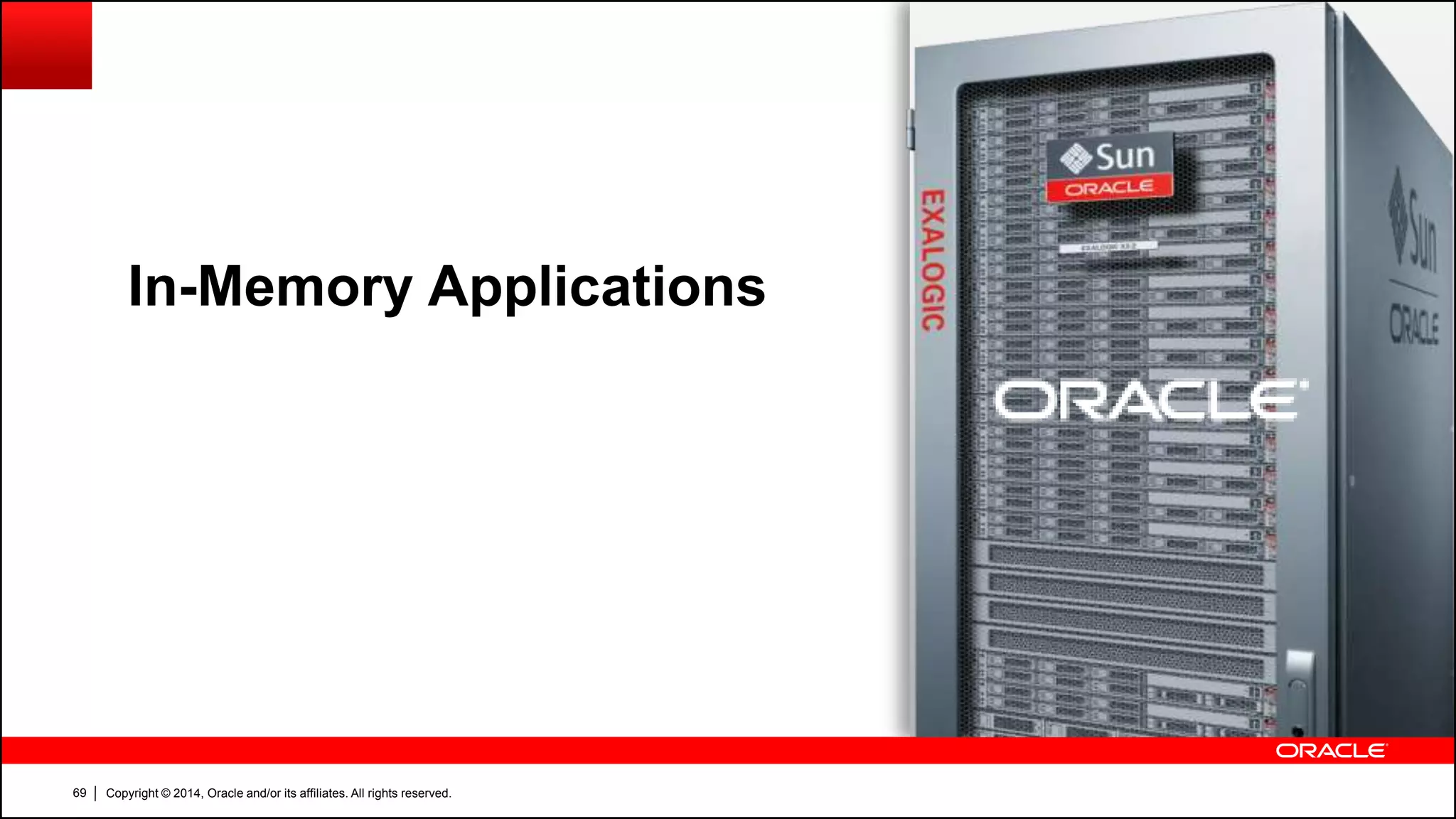 Copyright © 2014, Oracle and/or its affiliates. All rights reserved.69
In-Memory Applications
 