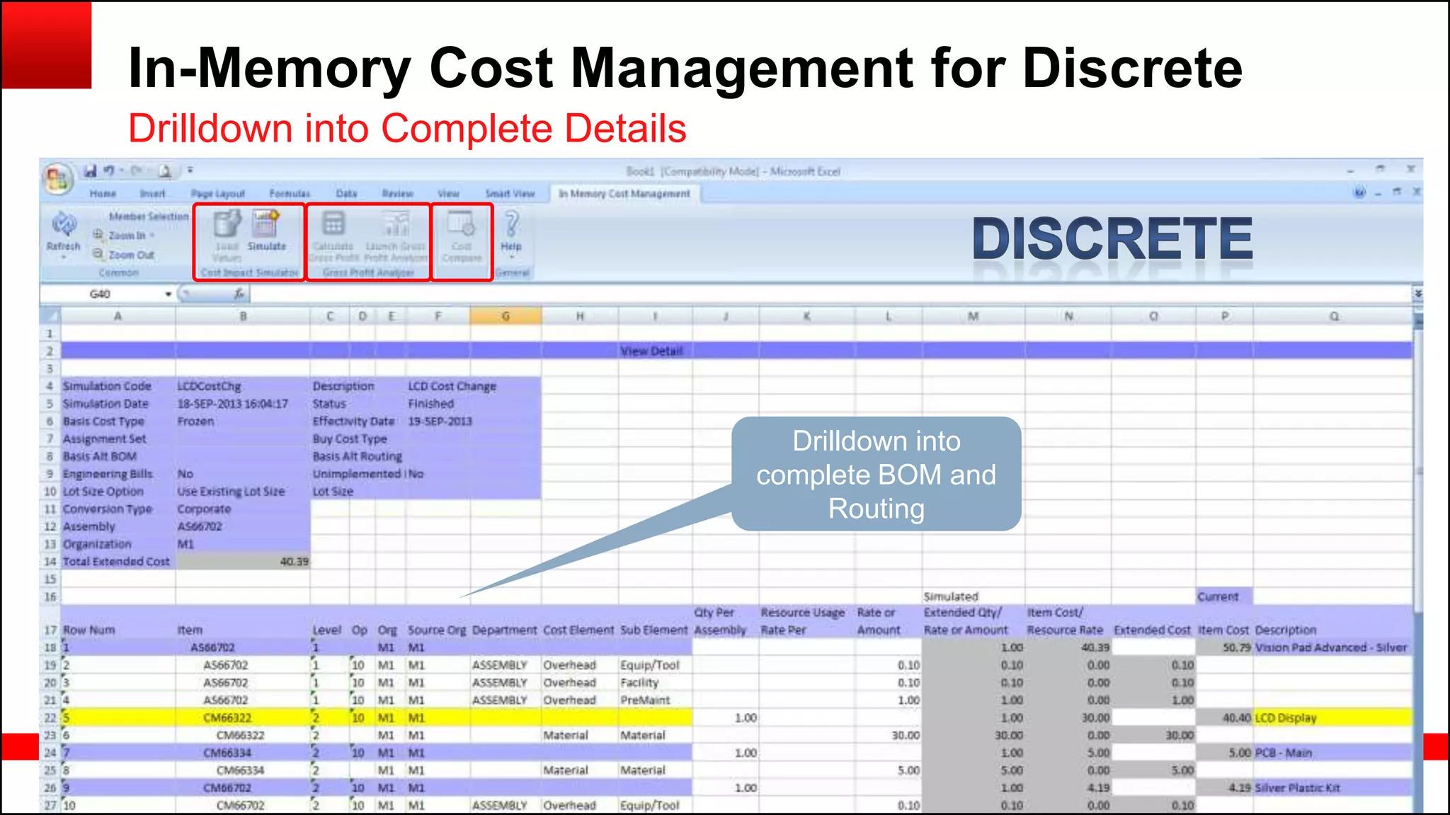 Copyright © 2014, Oracle and/or its affiliates. All rights reserved.75
In-Memory Cost Management for Discrete
Drilldown into Complete Details
Drilldown into
complete BOM and
Routing
 