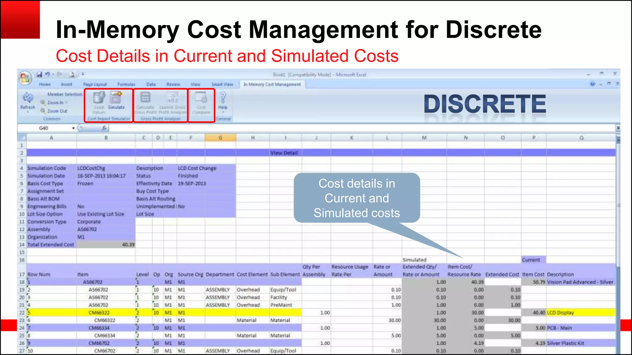 Copyright © 2014, Oracle and/or its affiliates. All rights reserved.76
In-Memory Cost Management for Discrete
Cost Details in Current and Simulated Costs
Cost details in
Current and
Simulated costs
 