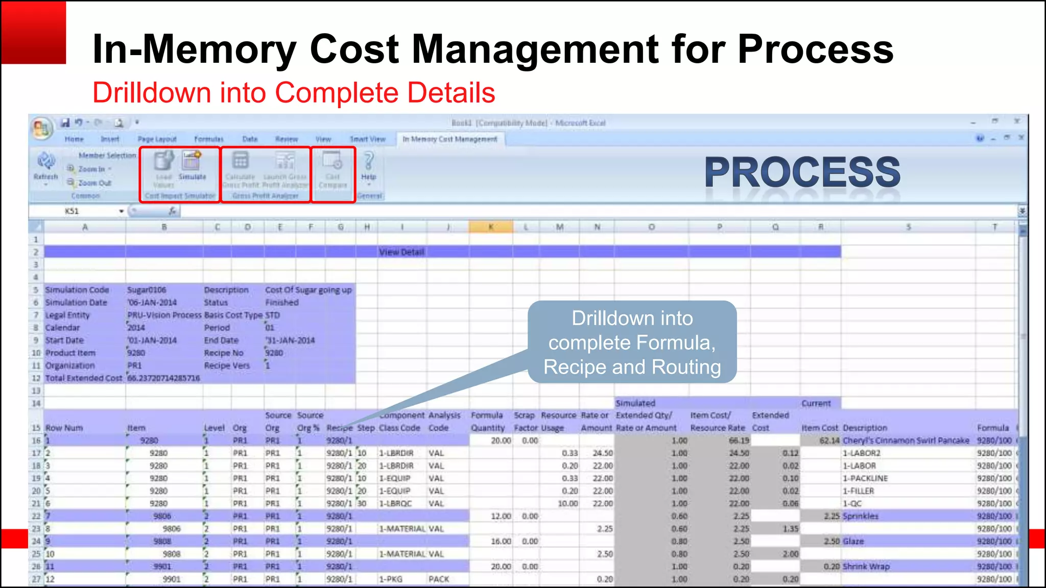 Copyright © 2014, Oracle and/or its affiliates. All rights reserved.80
In-Memory Cost Management for Process
Drilldown into Complete Details
Drilldown into
complete Formula,
Recipe and Routing
 