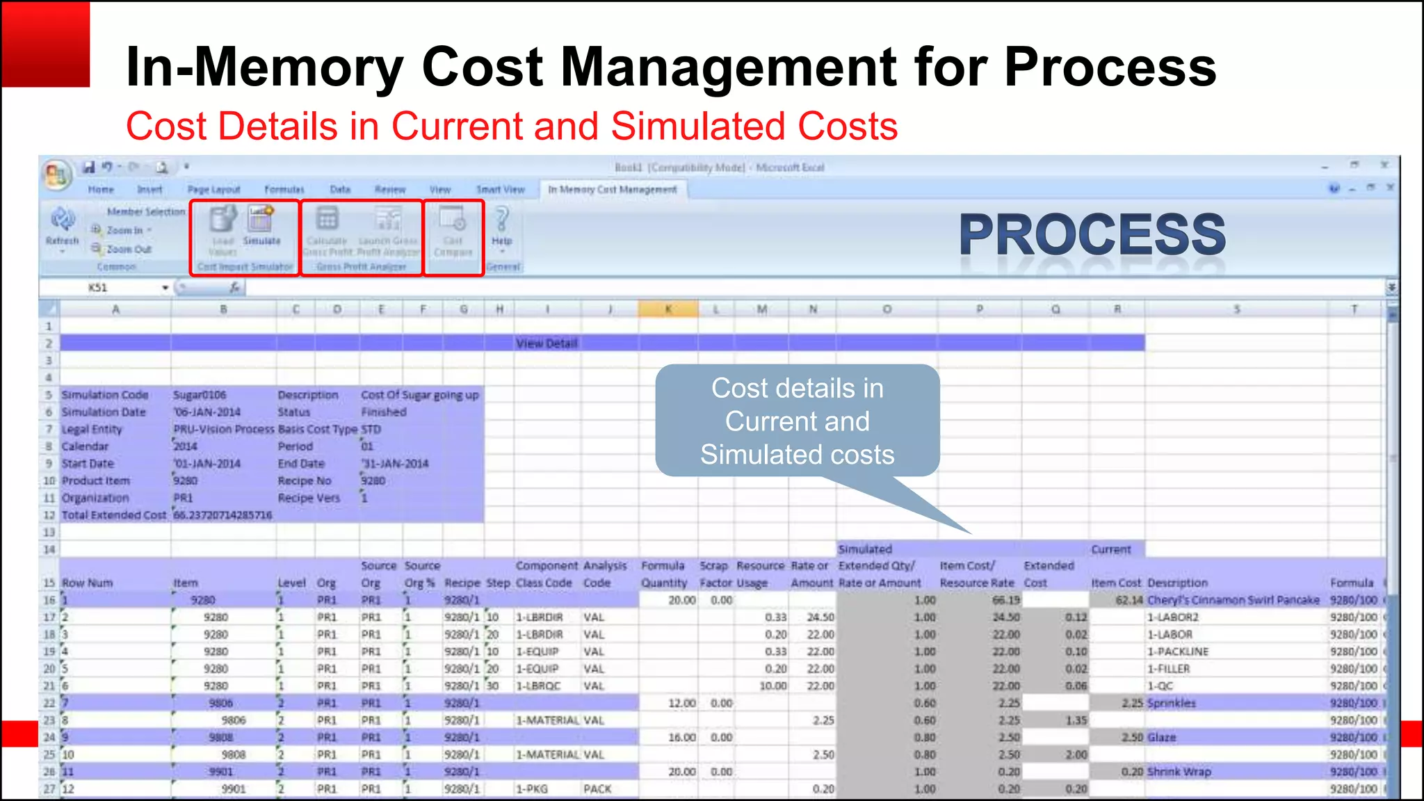 Copyright © 2014, Oracle and/or its affiliates. All rights reserved.81
In-Memory Cost Management for Process
Cost Details in Current and Simulated Costs
Cost details in
Current and
Simulated costs
 