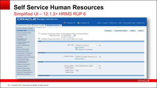 Copyright © 2014, Oracle and/or its affiliates. All rights reserved.59
Self Service Human Resources
Simplified UI – 12.1.3+ HRMS RUP 6
 