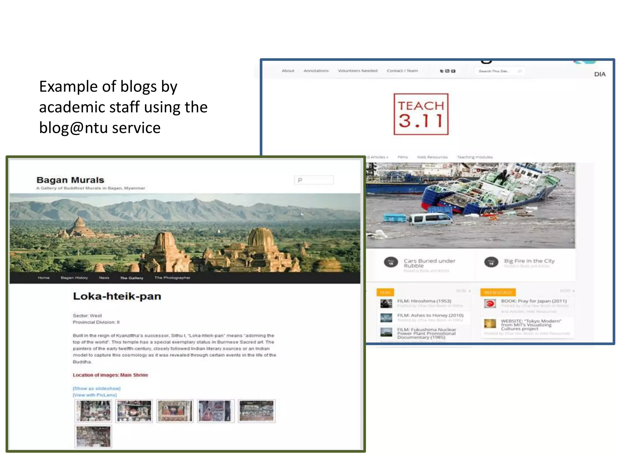 Example of blogs by
academic staff using the
blog@ntu service
 