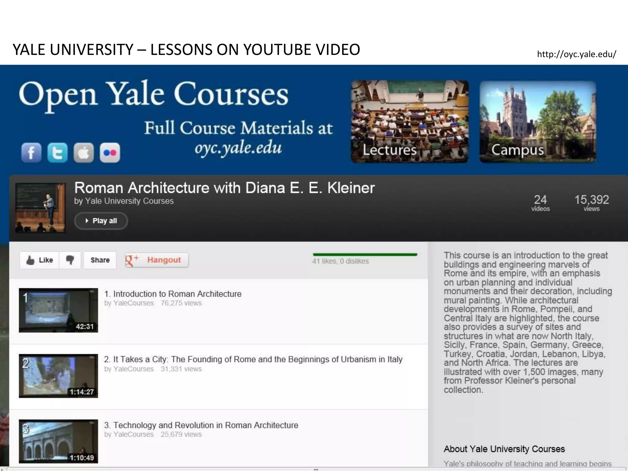 YALE UNIVERSITY – LESSONS ON YOUTUBE VIDEO http://oyc.yale.edu/
 