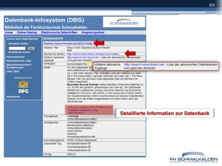 Zugang 310Detaillierte Information zur Datenbank