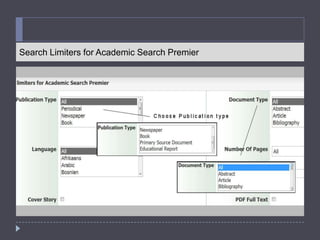 Search Limiters for Academic Search Premier
 