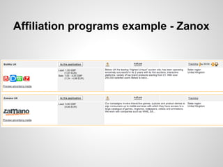 Affiliation programs example - Zanox
 