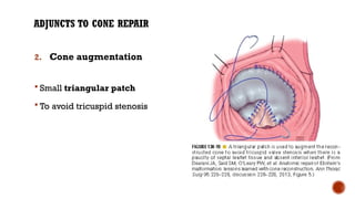 ADJUNCTS TO CONE REPAIR
2. Cone augmentation
 Small triangular patch
 To avoid tricuspid stenosis
 