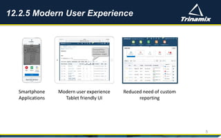 12.2.5 Modern User Experience
5
Smartphone
Applications
Modern user experience
Tablet friendly UI
Reduced need of custom
reporting
 