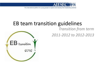 EB team transition guidelines
                   Transition from term
                2011-2012 to 2012-2013
 