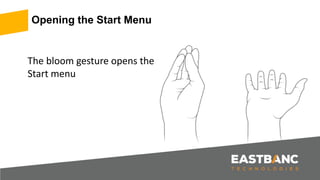 The bloom gesture opens the
Start menu
Opening the Start Menu
 
