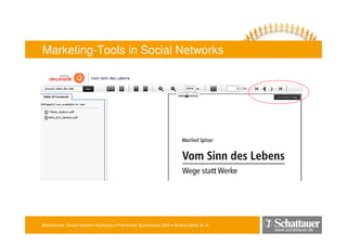 Blitzseminar: Social Network-Marketing • Frankfurter Buchmesse 2009 • Andrea Mühl, M. A.
www.schattauer.de
Marketing-Tools in Social Networks
Networks
 