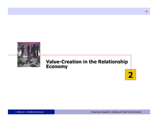 10




                                Value-Creation in the Relationship
                                Economy

                                                                                            2



J. Blomme – info@dmreview.be                 10   E-Business Integration. Enabling the Real-Time Enterprise
 