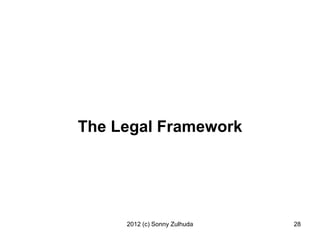 The Legal Framework




     2012 (c) Sonny Zulhuda   28
 