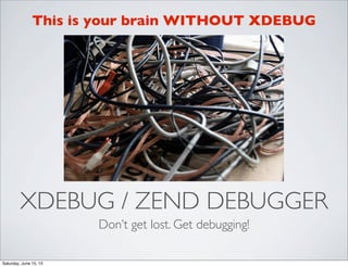 XDEBUG / ZEND DEBUGGER
Don’t get lost. Get debugging!
This is your brain WITHOUT XDEBUG
Saturday, June 15, 13
 