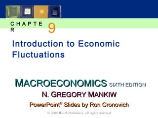 9
C H A P T E
R

Introduction to Economic
Fluctuations


 MACROECONOMICS SIXTH EDITION
          N. GREGORY MANKIW
      PowerPoint® Slides by Ron Cronovich
              © 2008 Worth Publishers, all rights reserved
 