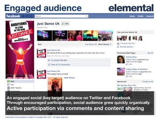 Engaged audience An engaged social (key target) audience on Twitter and Facebook Through encouraged participation, social audience grew quickly organically Active participation via comments and content sharing 