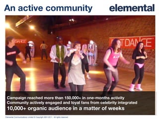 An active community Campaign reached more than 150,000+ in one-months activity Community actively engaged and loyal fans from celebrity integrated 10,000+ organic audience in a matter of weeks 