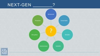 NEXT-GEN ?
?
Behavioral
Sustainable
Reliable
ScalableAutonomous
Disruptive
Proactive
 
