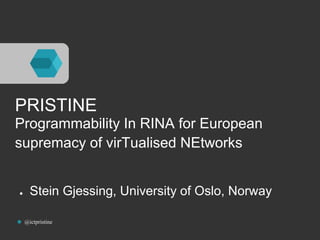 PRISTINE 
Programmability In RINA for European 
supremacy of virTualised NEtworks 
● Stein Gjessing, University of Oslo, Norway 
@ictpristine 
 