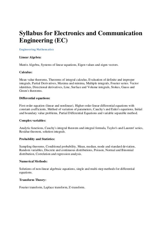 Syllabus for Electronics and Communication Engineering Students