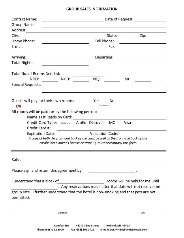 group sales information form group form