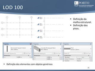 21
 Definição da
malha estrutural.
 Definição dos
pisos.
 Definição dos elementos com objetos genéricos
 