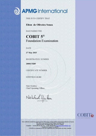 COBIT 5 Foundation Certificate - Elton Souza