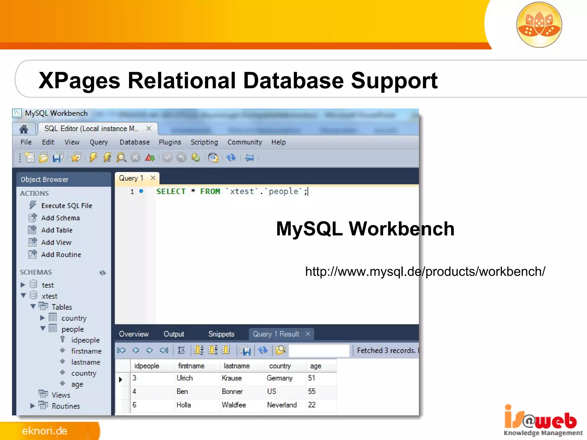 XPages Relational Database Support




                    MySQL Workbench

                      http://www.mysql.de/products/workbench/
 