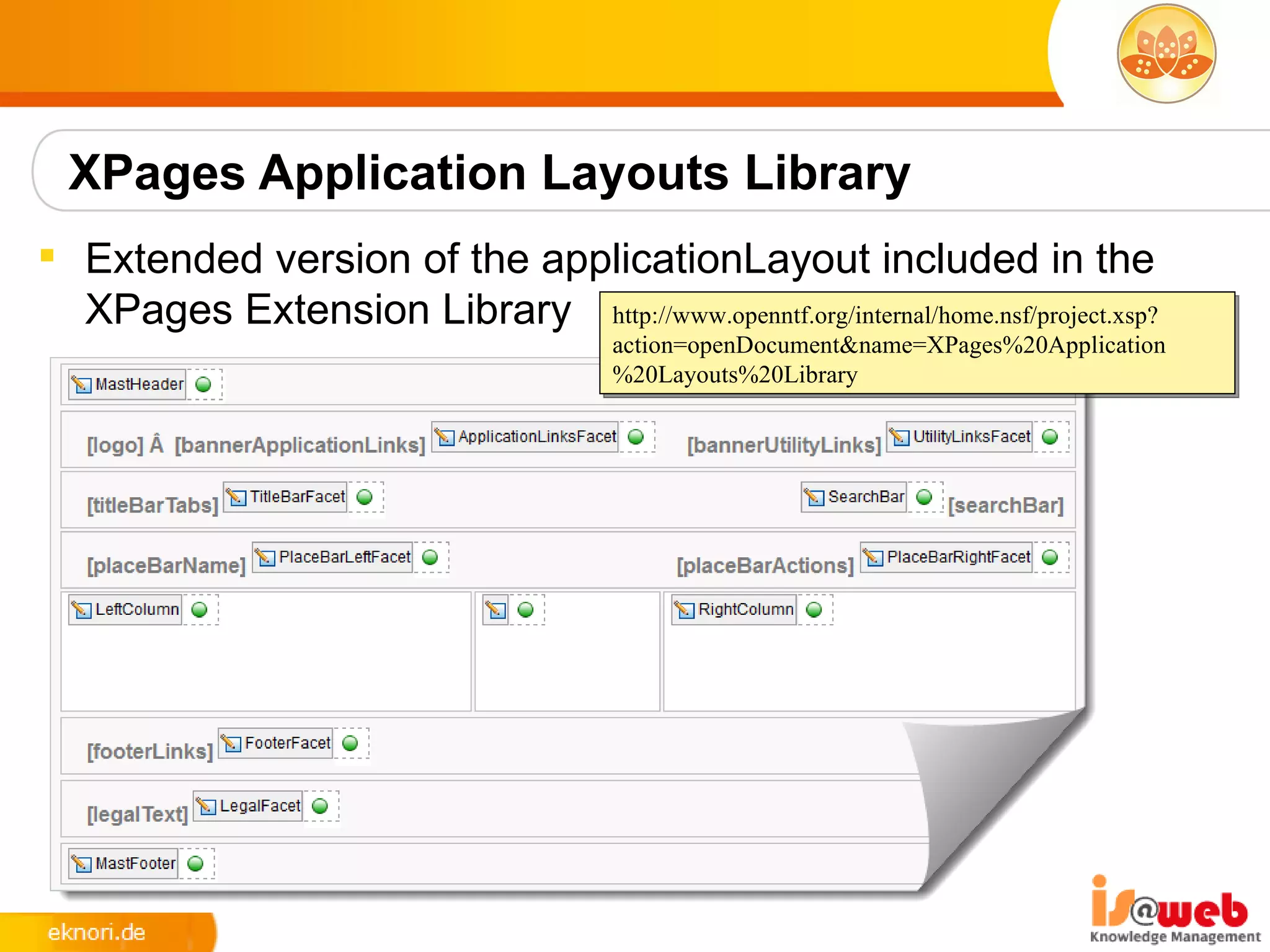 XPages Application Layouts Library
 Extended version of the applicationLayout included in the
  XPages Extension Library http://www.openntf.org/internal/home.nsf/project.xsp?
                                         action=openDocument&name=XPages%20Application
                                         %20Layouts%20Library
 