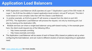 Application Load Balancers
● AWS Application Load Balancer (ALB) operates at Layer 7 (Application Layer) of the OSI model....