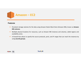 Web Services
Features
➔ Persistent storage volumes for the data using Amazon Elastic Block Store (Amazon EBS), known as Am...