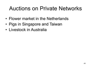 Auctions on Private Networks Flower market in the Netherlands Pigs in Singapore and Taiwan Livestock in Australia 
