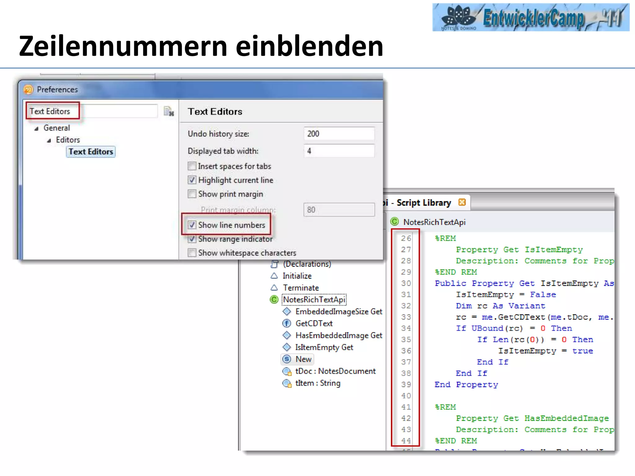 Zeilennummern einblenden