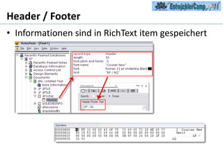 Header / FooterInformationen sind in RichText item gespeichert