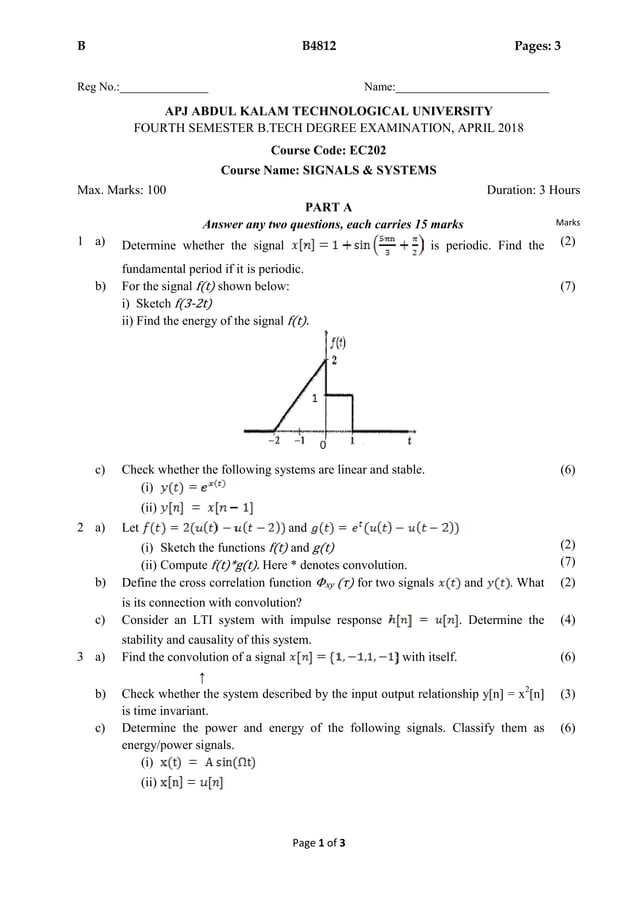 EC202 SIGNALS & SYSTEMS PREVIOUS QUESTION PAPER