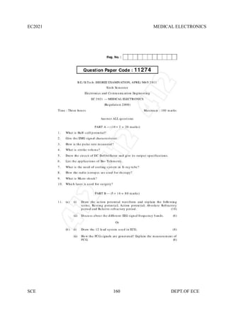 EC2021 MEDICAL ELECTRONICS
SCE 160 DEPT.OF ECE
 
