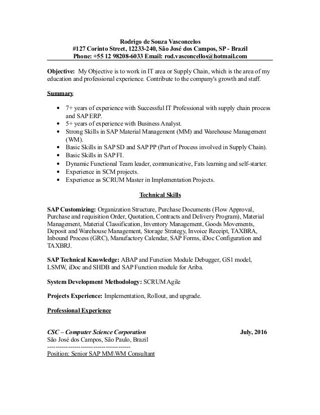 erp implementation resume sample