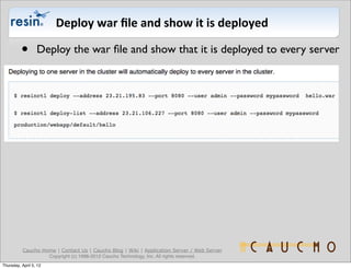 Deploy	
  war	
  ﬁle	
  and	
  show	
  it	
  is	
  deployed	
  

          •       Deploy the war ﬁle and show that it is ...