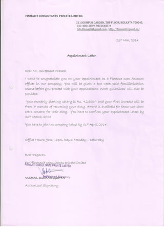 APPOINTMENT LETTER 