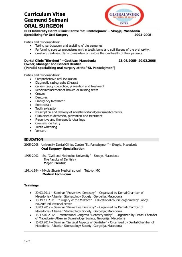 gazmend selmani oral surgery cv 1 surgeon resumes